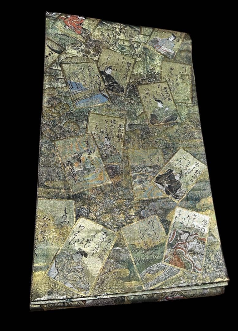 ご成約 お値下げ！極逸品 正絹袋帯 光琳かるた 小倉百人一首 分析通知書証明付き