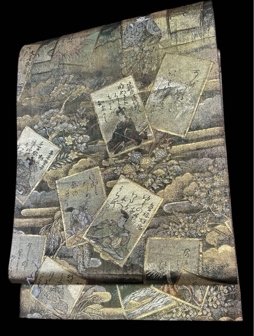 ご成約 お値下げ！極逸品 正絹袋帯 光琳かるた 小倉百人一首 分析通知書証明付き