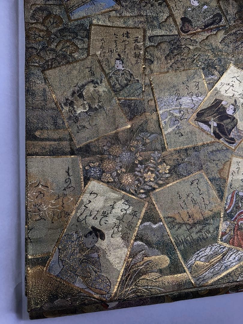 ご成約 お値下げ！極逸品 正絹袋帯 光琳かるた 小倉百人一首 分析通知書証明付き