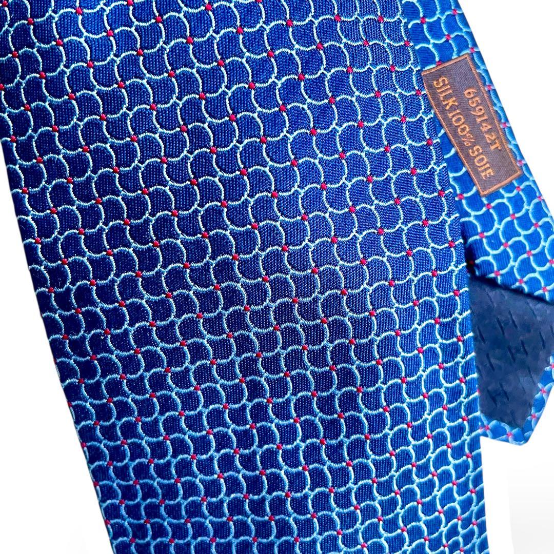 美品✨HERMESエルメス ネクタイネクタイH織ファソネ　ネイビーシルク100%