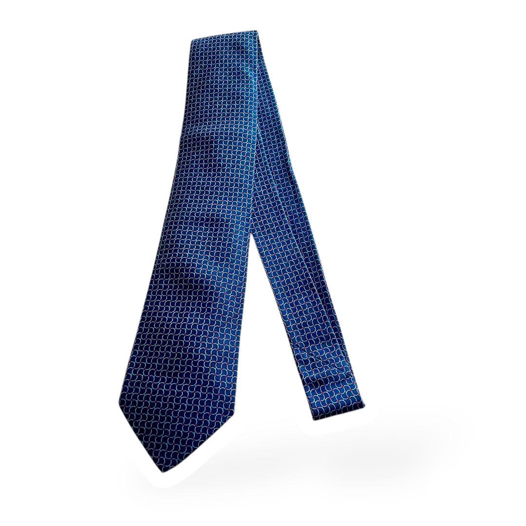 美品✨HERMESエルメス ネクタイネクタイH織ファソネ　ネイビーシルク100%