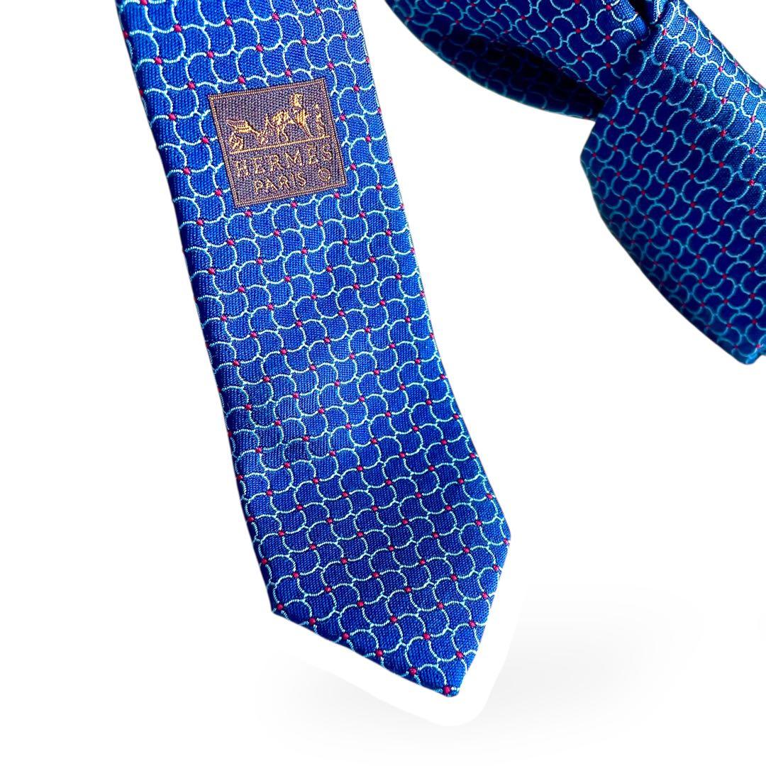 美品✨HERMESエルメス ネクタイネクタイH織ファソネ　ネイビーシルク100%