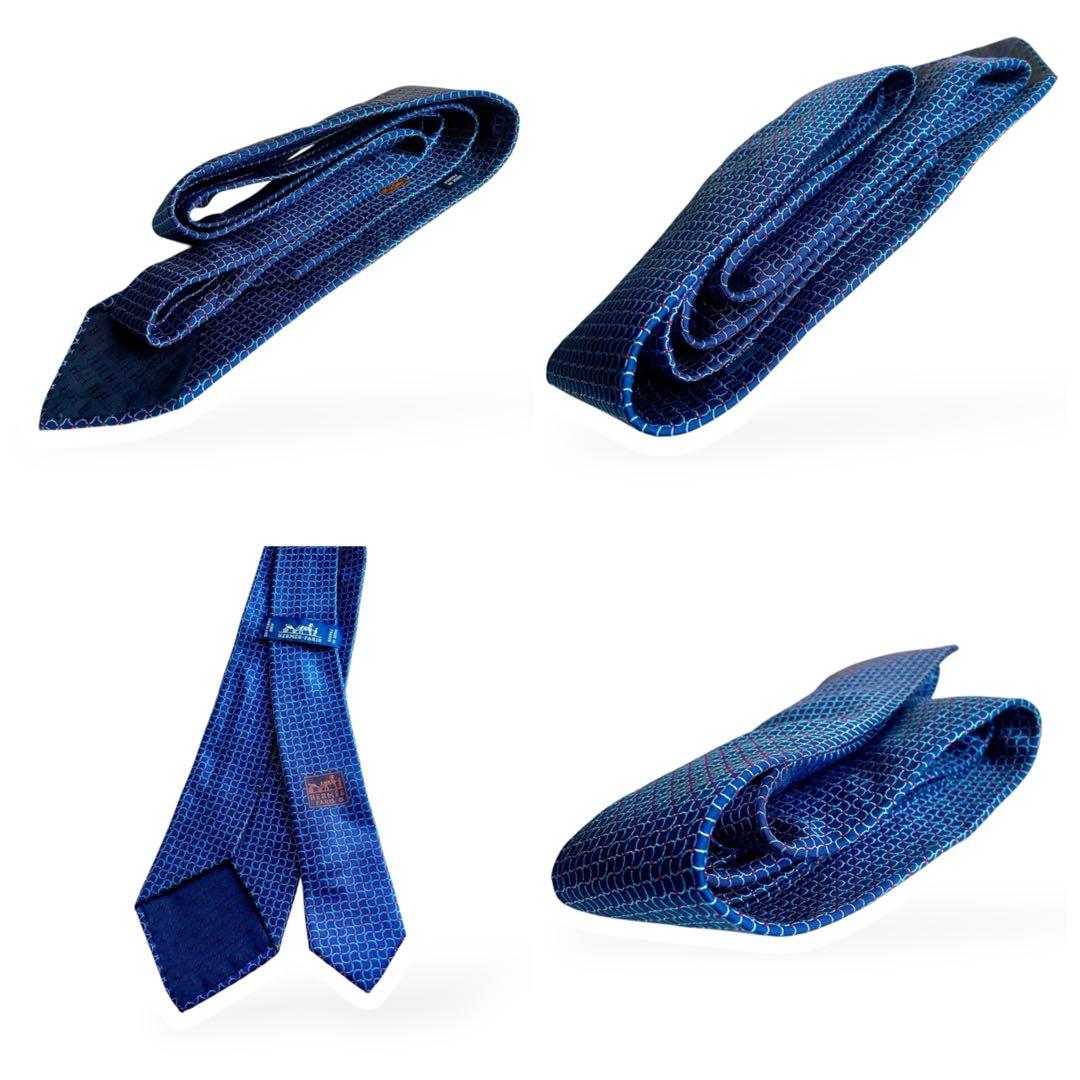 美品✨HERMESエルメス ネクタイネクタイH織ファソネ　ネイビーシルク100%