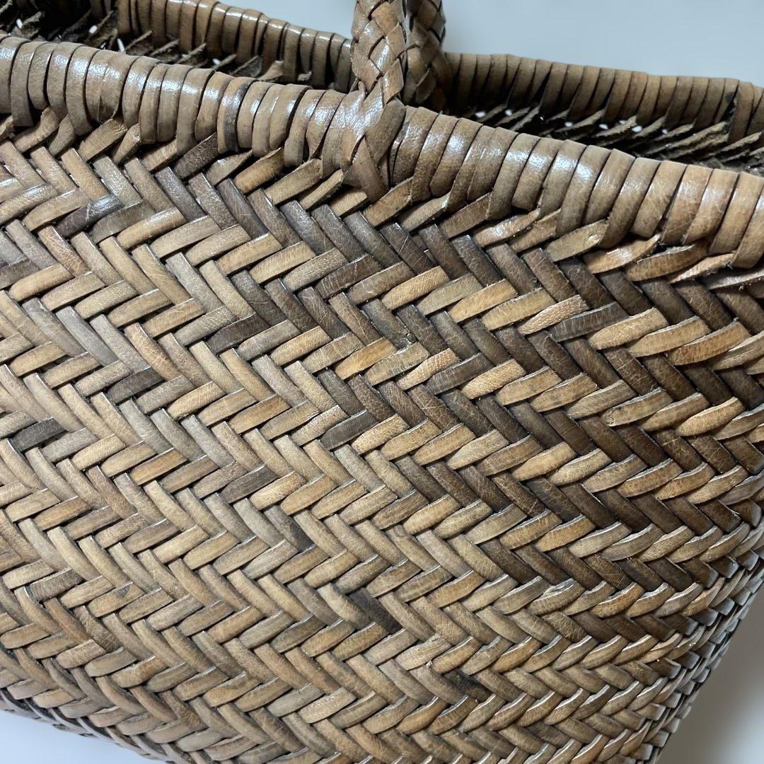 ブラウン 編み込みデザイン かごバッグ