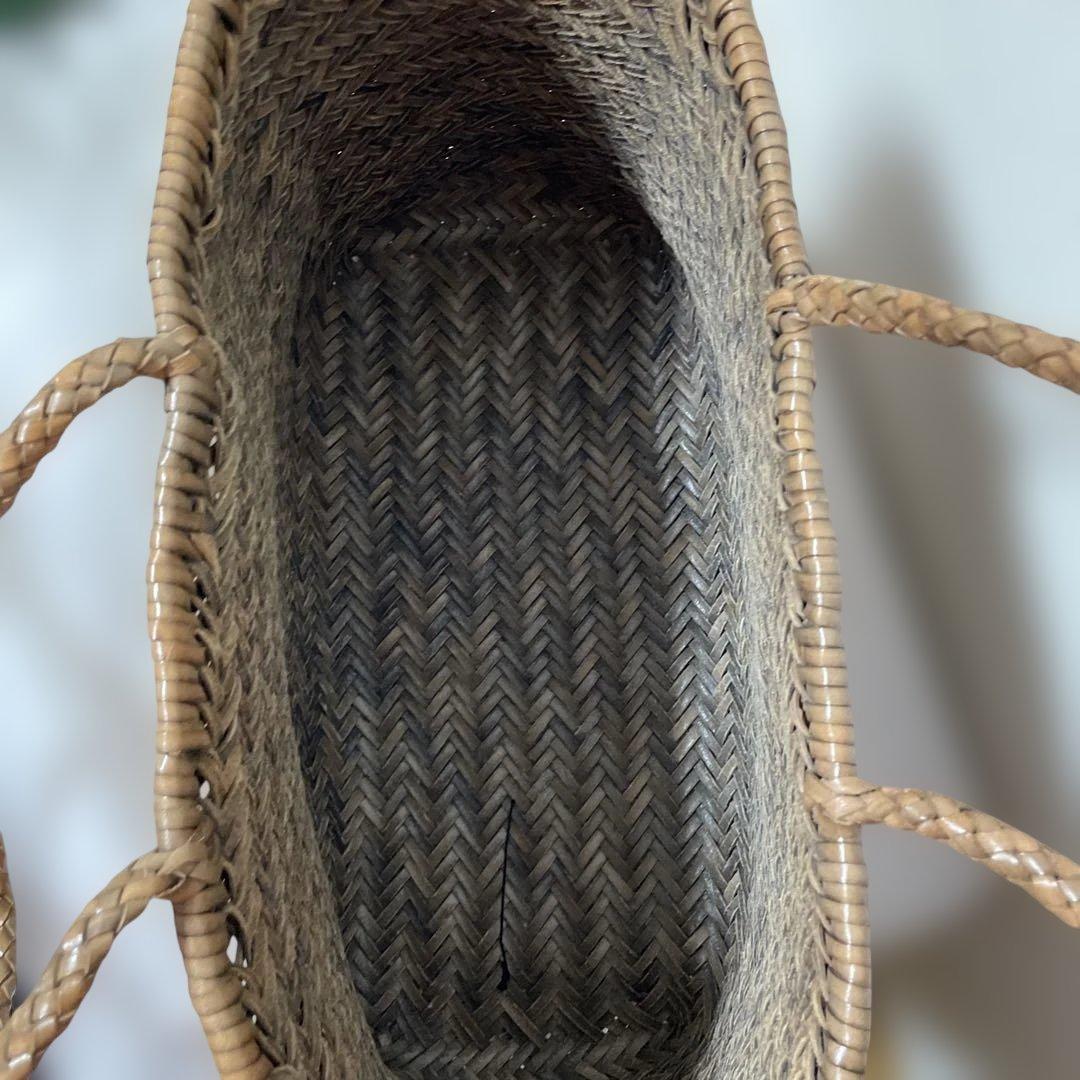 ブラウン 編み込みデザイン かごバッグ