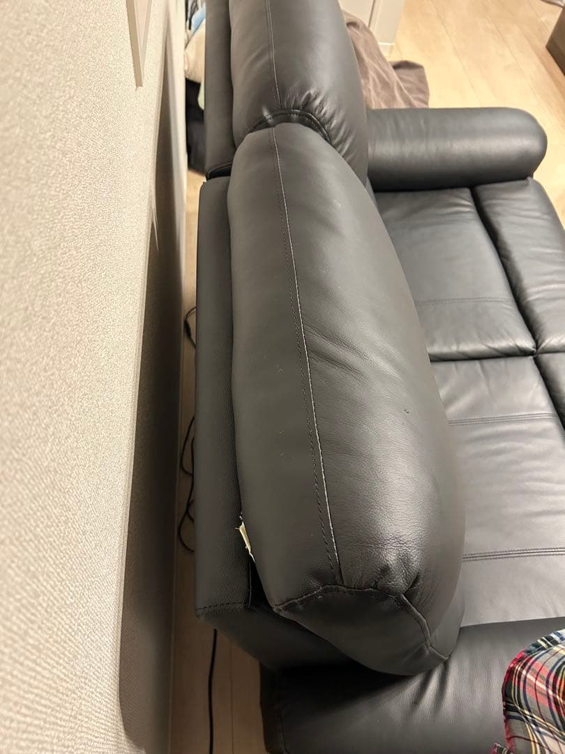 ニトリ 2人掛け 電動リクライニングソファ 本革 ブラック Nビリーバ2