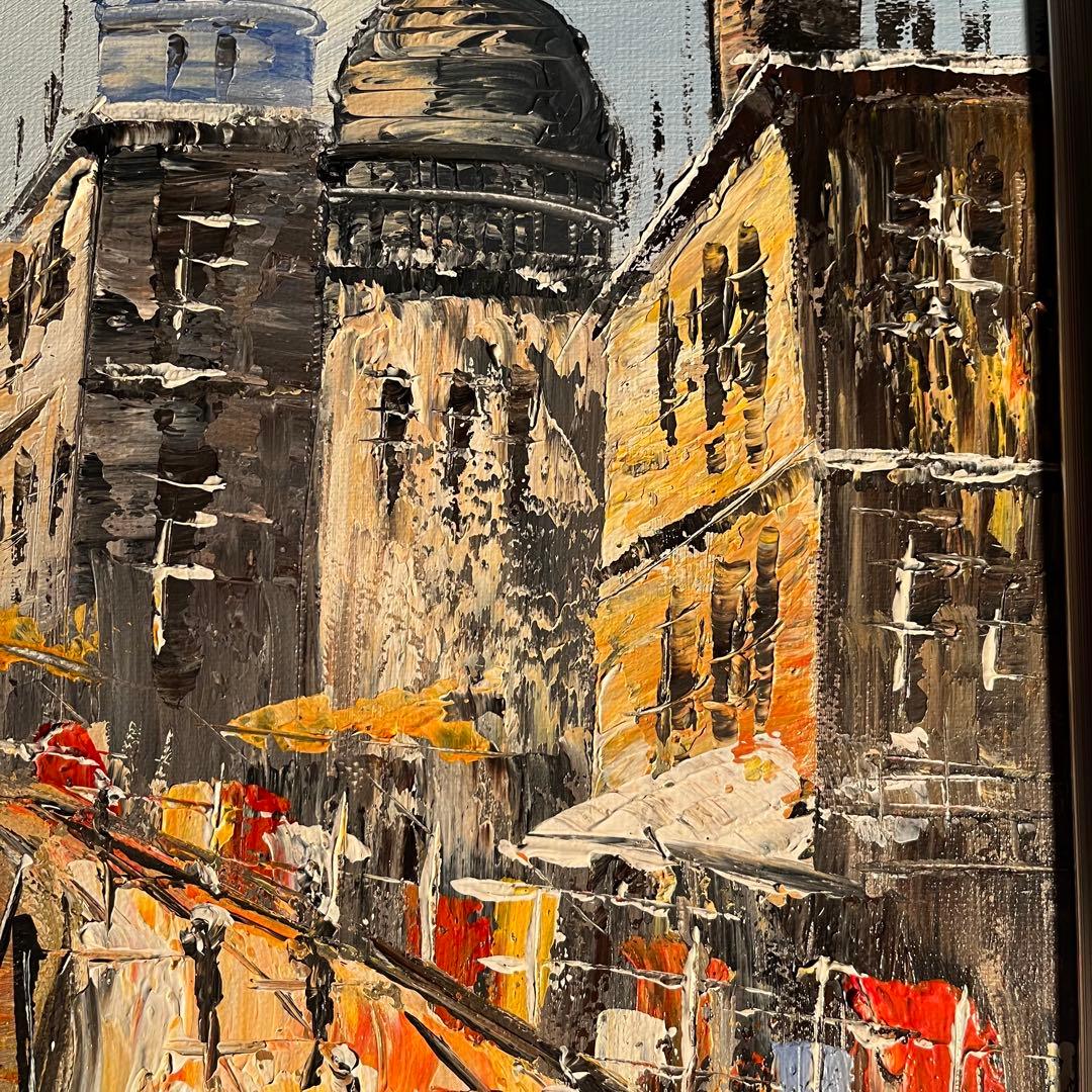 手書き油絵 パリの風景 額付 絵画 インテリア 油彩画