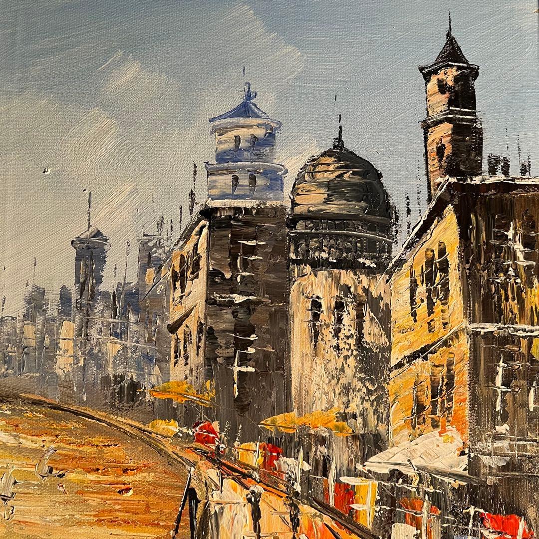 手書き油絵 パリの風景 額付 絵画 インテリア 油彩画