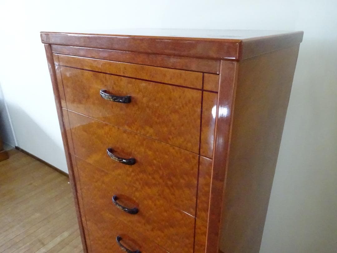 バーズアイメープル　６段チェスト　引き出し桐無垢材　高級品仕様