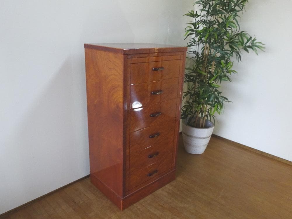 バーズアイメープル　６段チェスト　引き出し桐無垢材　高級品仕様