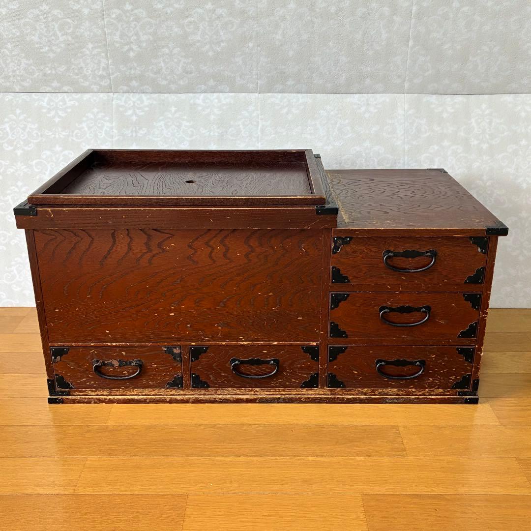 木製 長火鉢 引き出し収納付き 囲炉裏 昭和レトロ 古道具 アンティーク