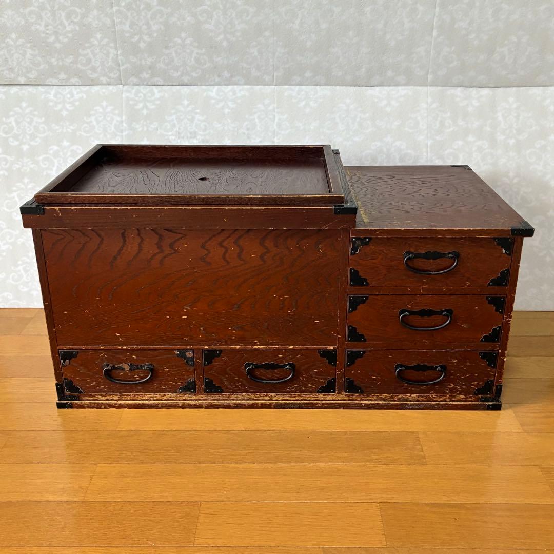 木製 長火鉢 引き出し収納付き 囲炉裏 昭和レトロ 古道具 アンティーク