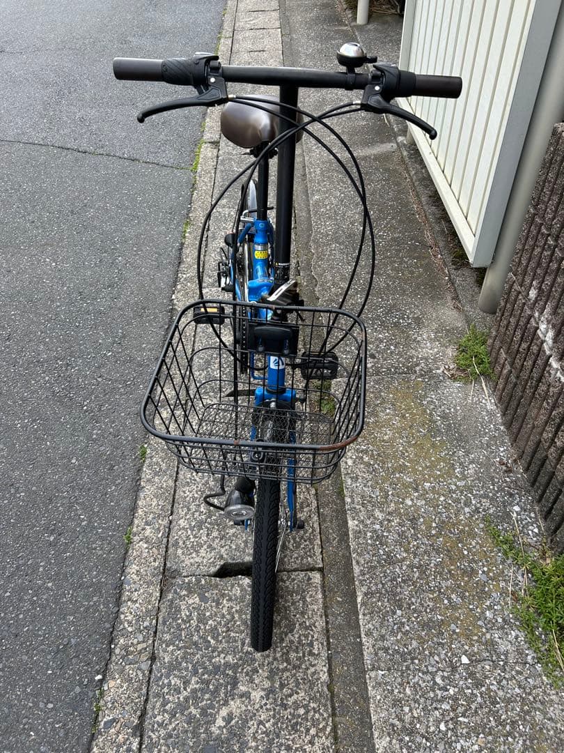 折りたたみ自転車 青 ブラウンサドル 前バスケット付き