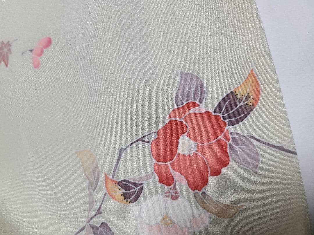 正絹　訪問着　薄緑色 結婚式　お宮参り　七五三　入学式　佐賀錦　4点セット