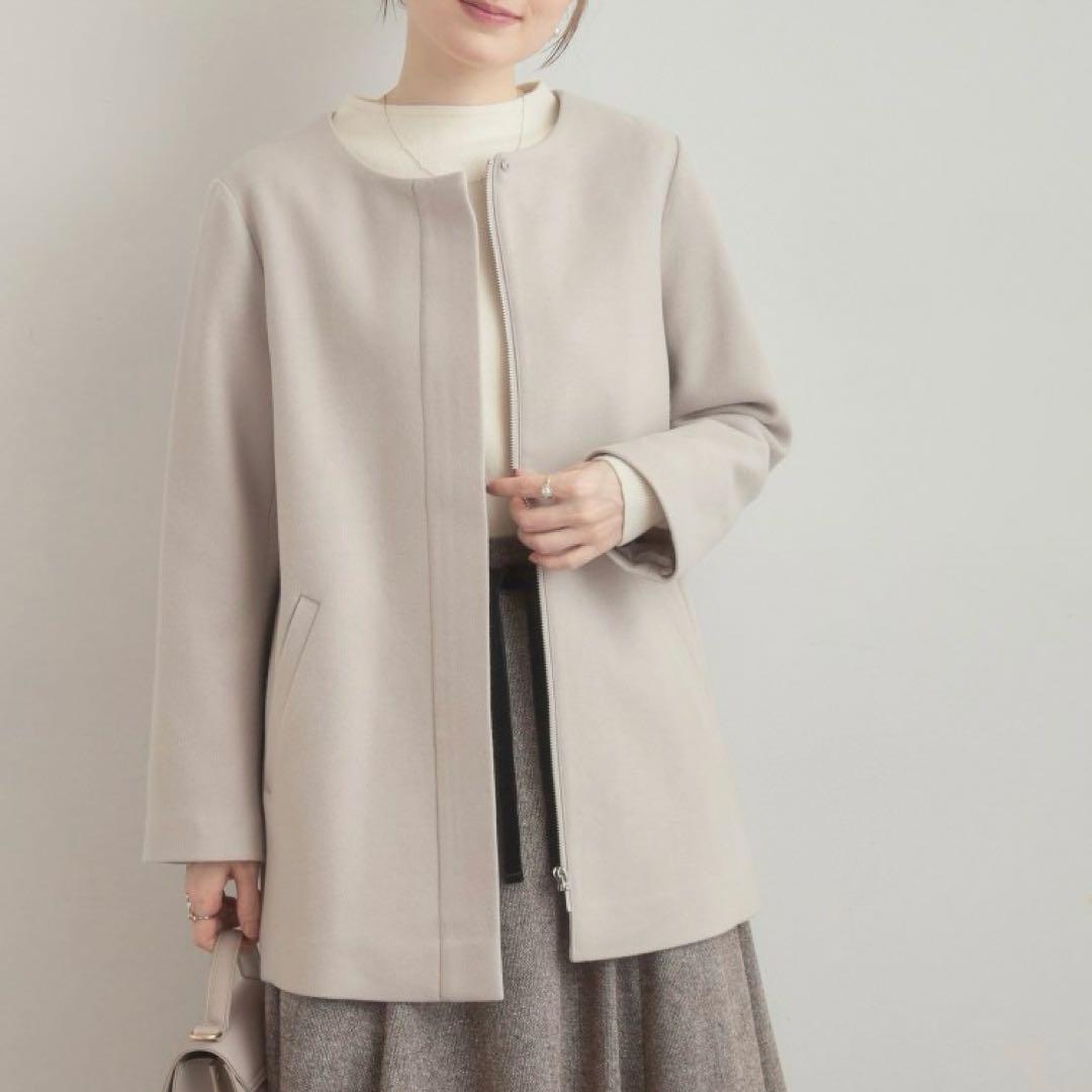 【クチュールブローチ】フードフェイクファー ハーフ丈コート/未使用品/25AW