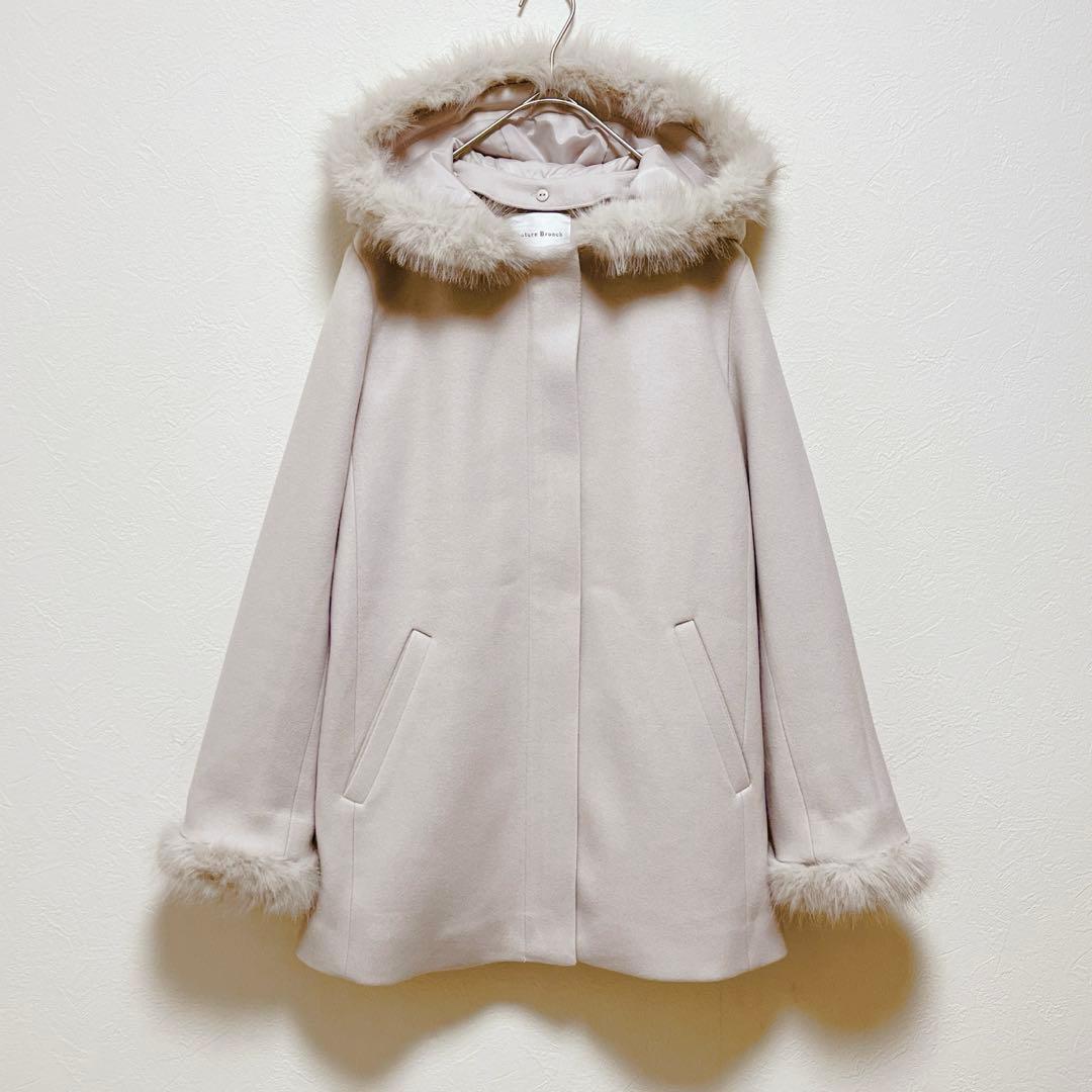 【クチュールブローチ】フードフェイクファー ハーフ丈コート/未使用品/25AW