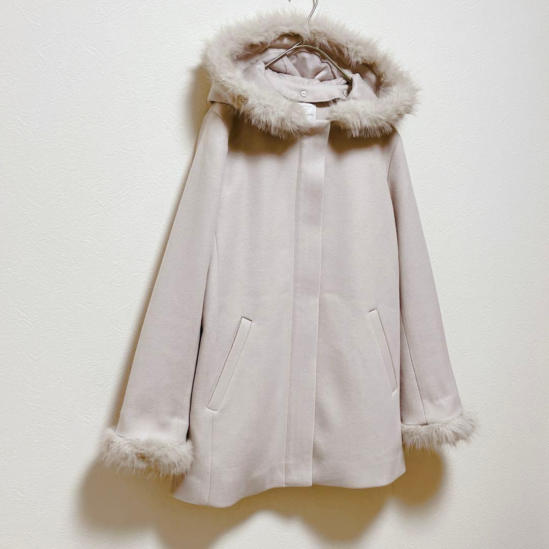 【クチュールブローチ】フードフェイクファー ハーフ丈コート/未使用品/25AW
