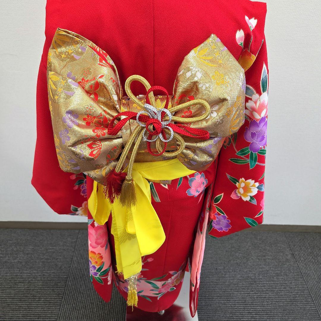 七五三 7歳 120cm ポリエステル 赤 つくり帯　髪飾り