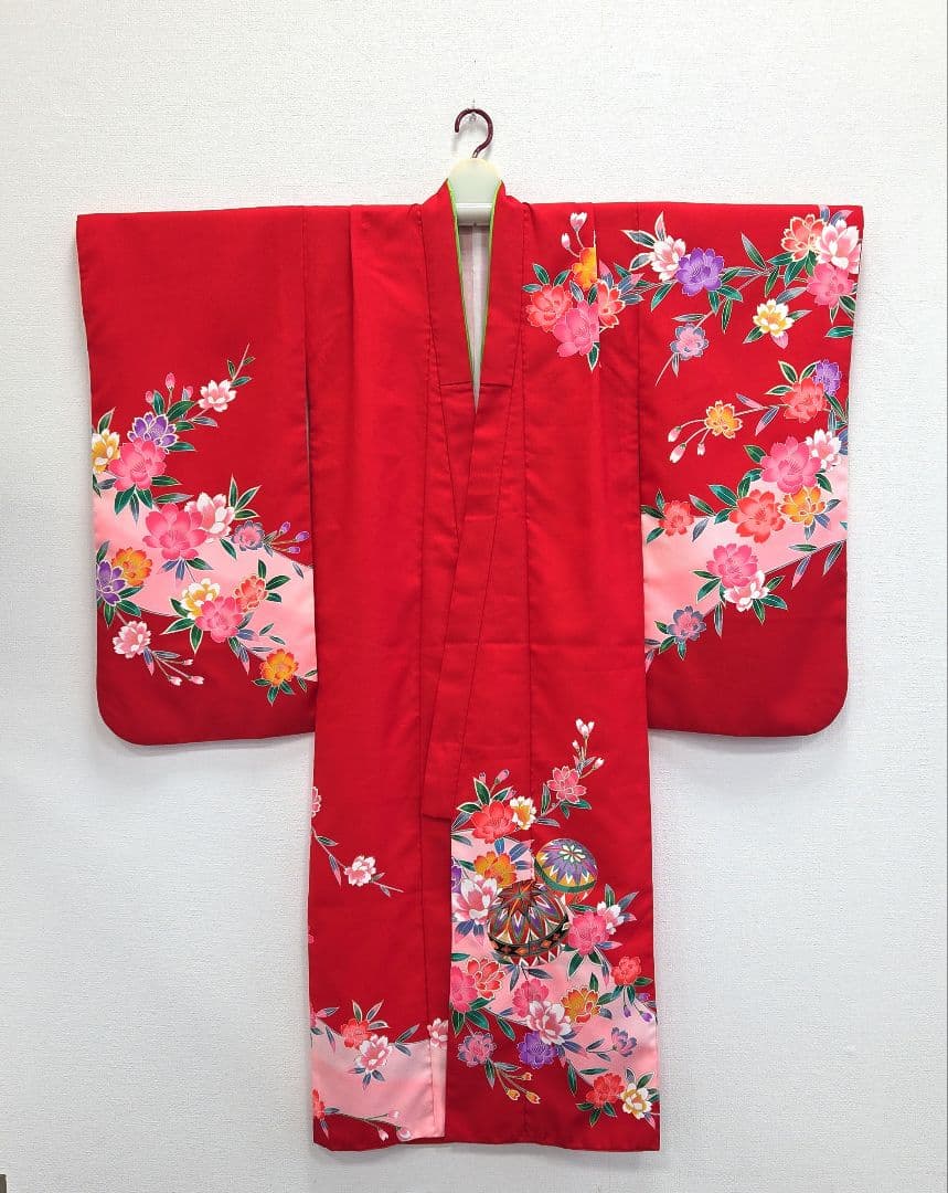 七五三 7歳 120cm ポリエステル 赤 つくり帯　髪飾り