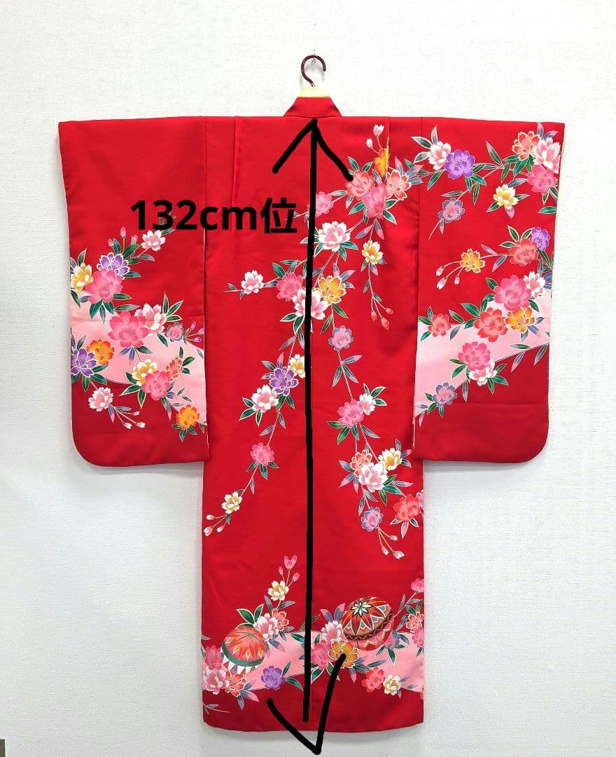 七五三 7歳 120cm ポリエステル 赤 つくり帯　髪飾り