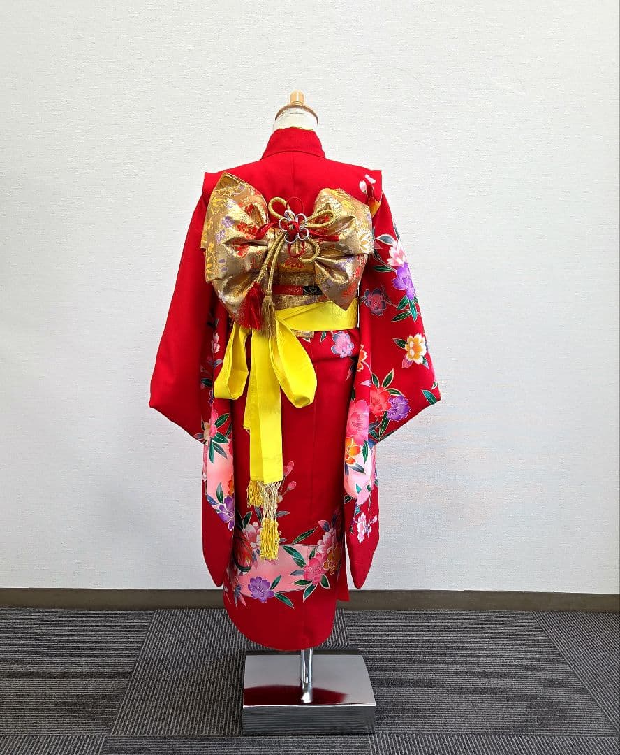 七五三 7歳 120cm ポリエステル 赤 つくり帯　髪飾り