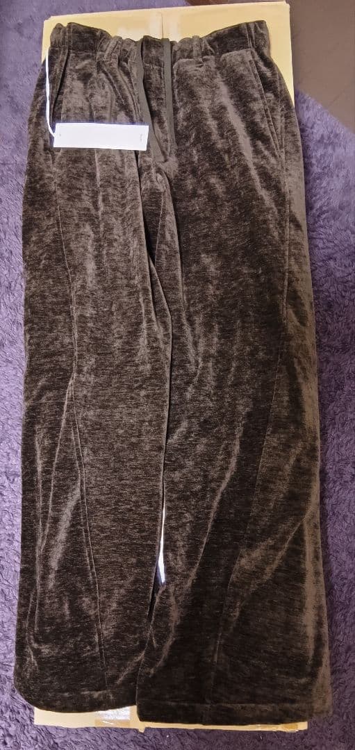 WASHED VELVET CURVE CUT WIDE PANTS　ブラウン