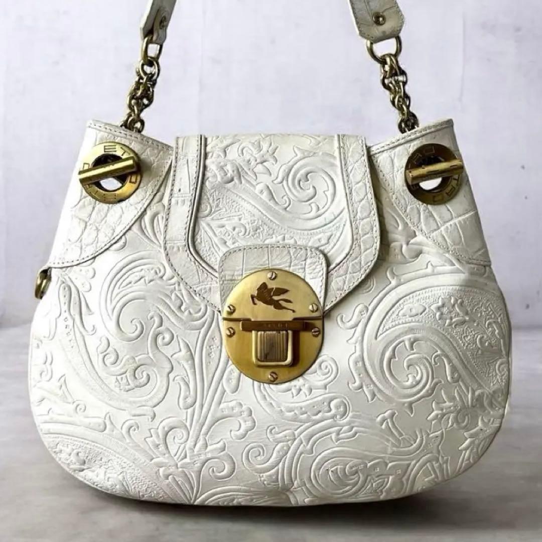 ETRO マルゴット レザー チェーンショルダーバッグ 白色系 イタリア製