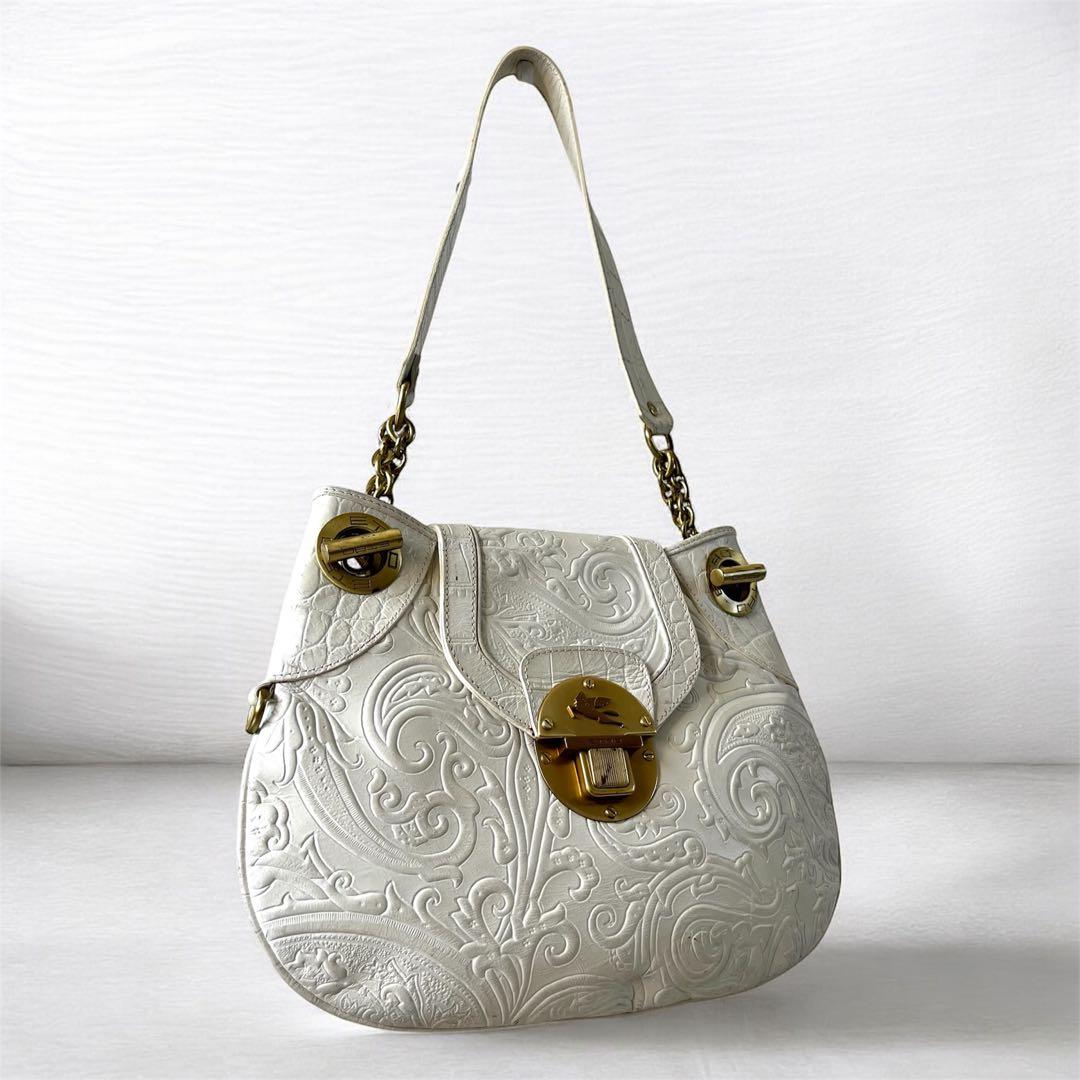 ETRO マルゴット レザー チェーンショルダーバッグ 白色系 イタリア製