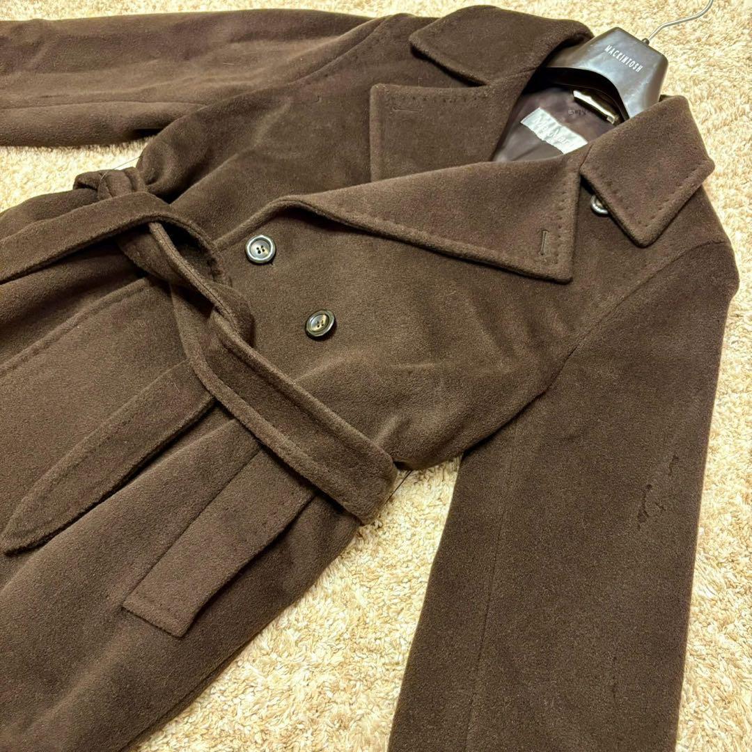 マックスマーラ ダブル チェスターコート マキシ丈 ベルト 銀タグ 40 L 茶