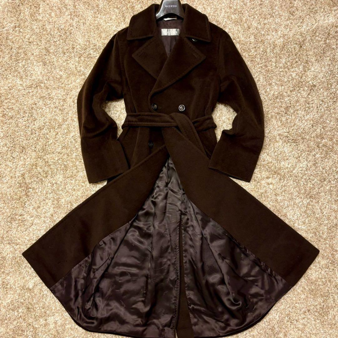 マックスマーラ ダブル チェスターコート マキシ丈 ベルト 銀タグ 40 L 茶