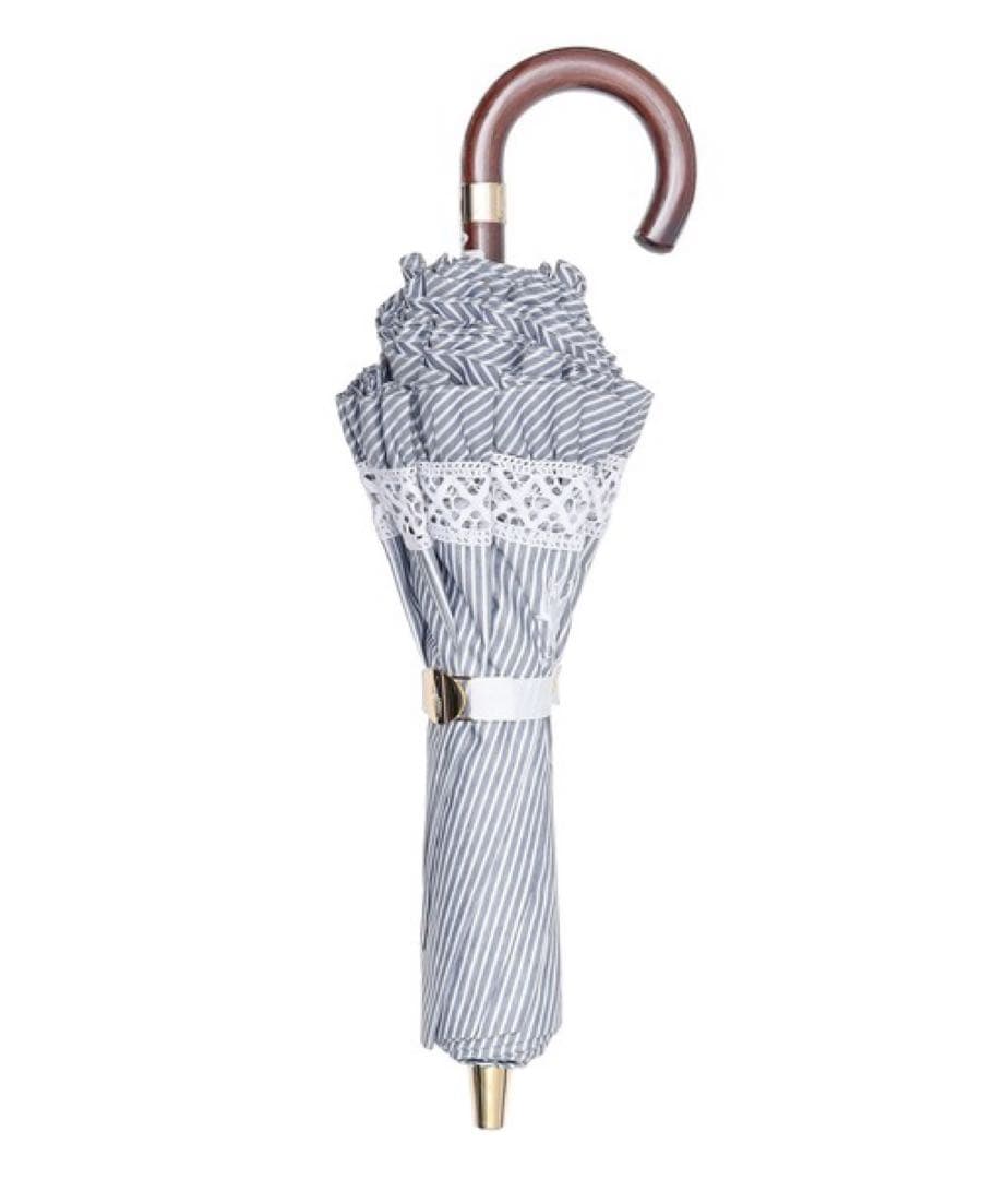 ラルフローレン ストライプ 折りたたみ 日傘 レース付き