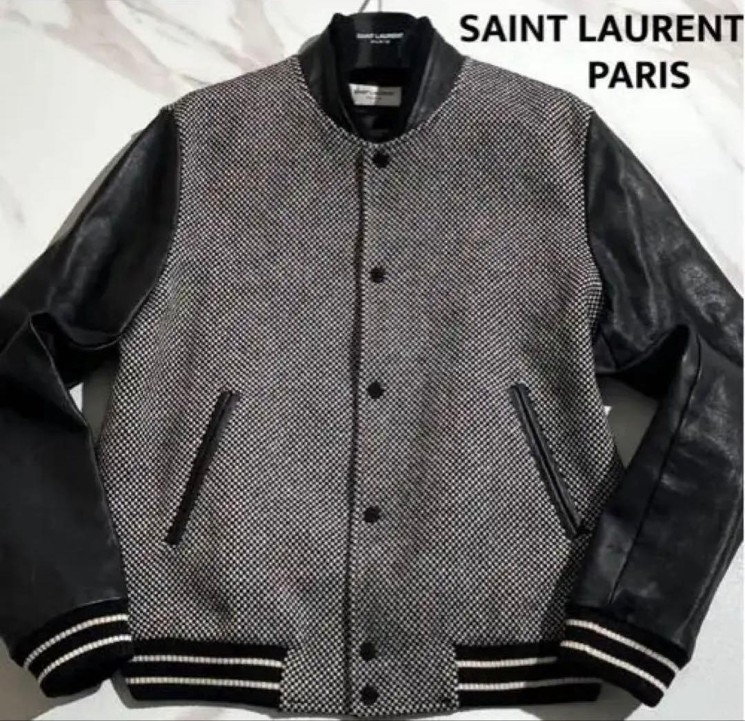 美品 サンローラン 袖レザー スタジャン ジャケット 48 ハンガー付 【76】