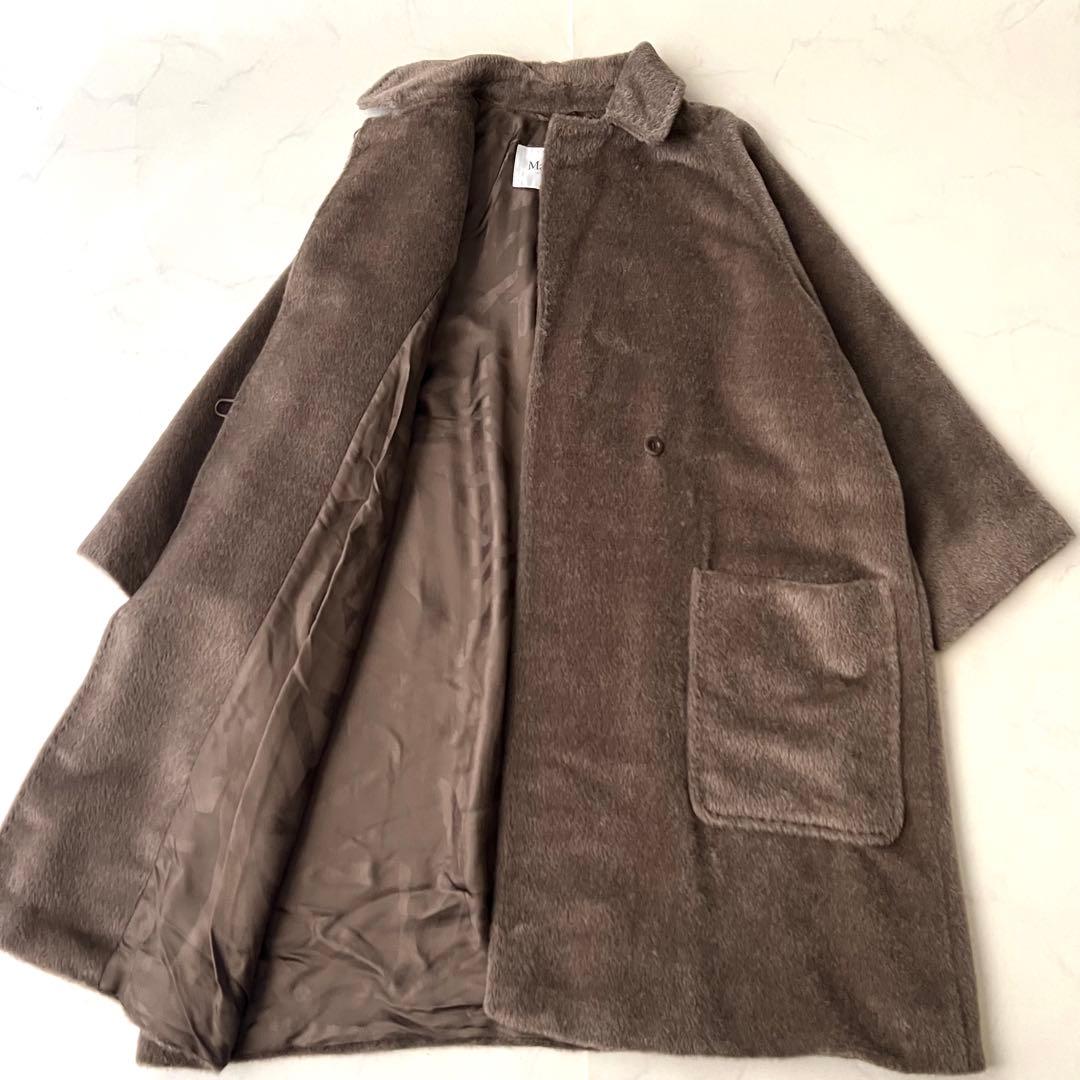 極美品 マックスマーラ アルパカ シャギー 白タグ ロングコート ブラウン 40