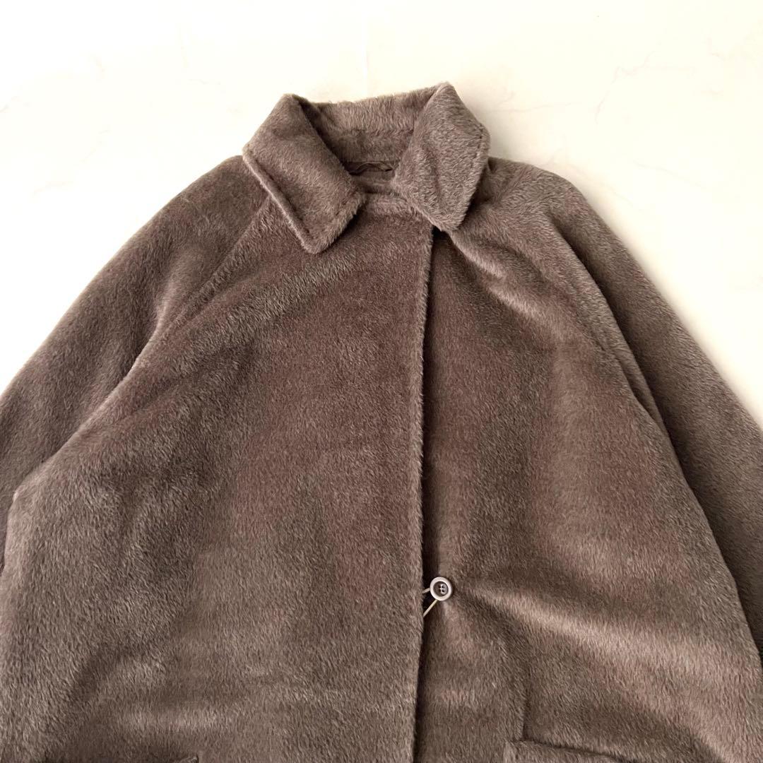 極美品 マックスマーラ アルパカ シャギー 白タグ ロングコート ブラウン 40