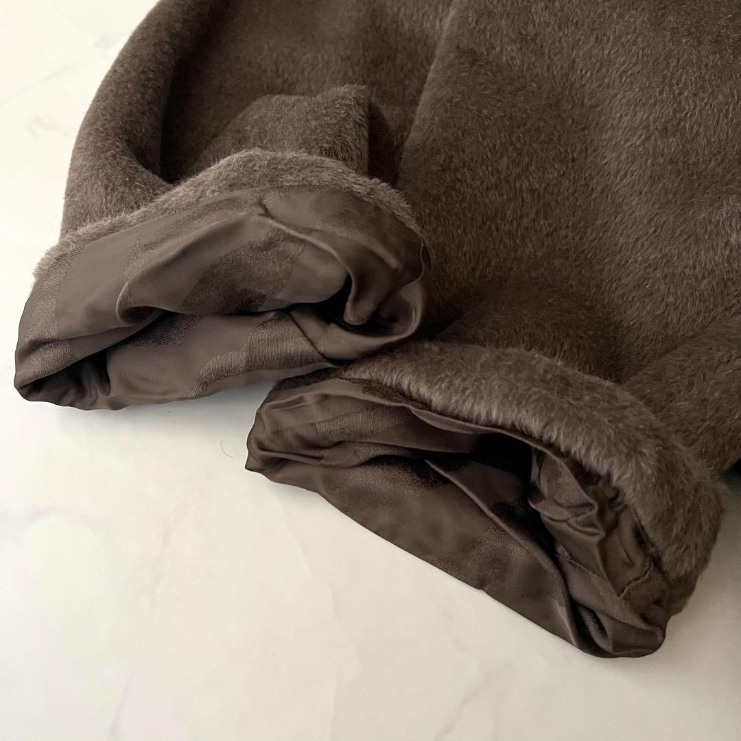 極美品 マックスマーラ アルパカ シャギー 白タグ ロングコート ブラウン 40