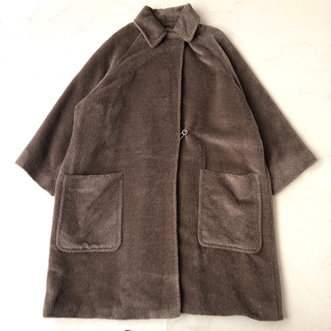 極美品 マックスマーラ アルパカ シャギー 白タグ ロングコート ブラウン 40