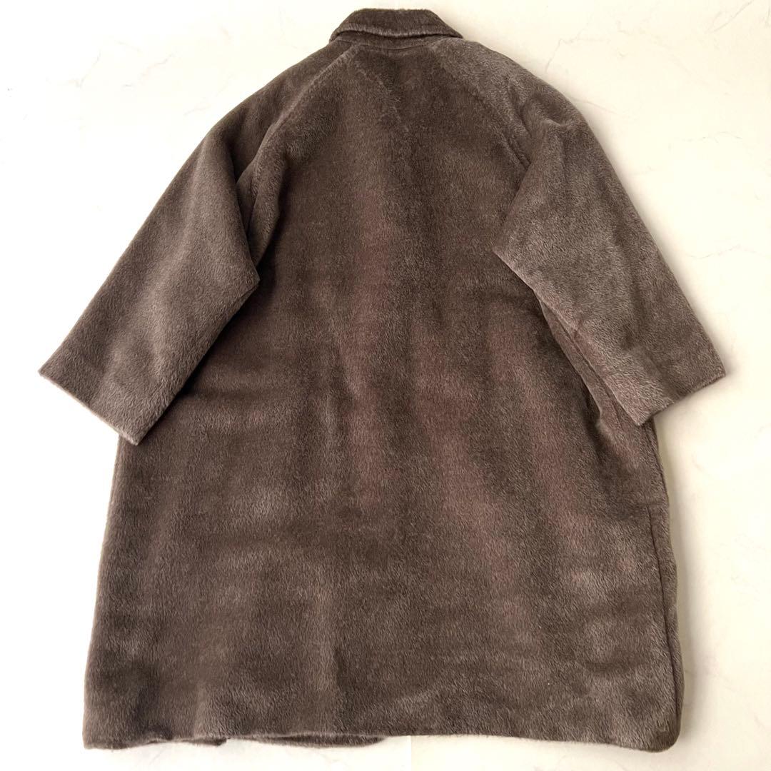 極美品 マックスマーラ アルパカ シャギー 白タグ ロングコート ブラウン 40