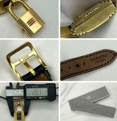 エルメスケリーウォッチ ゴールド 黒文字盤 新品電池 クロコダイルブラックベルト