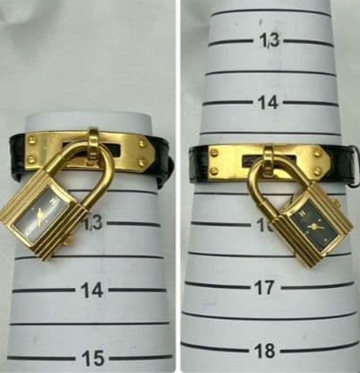 エルメスケリーウォッチ ゴールド 黒文字盤 新品電池 クロコダイルブラックベルト