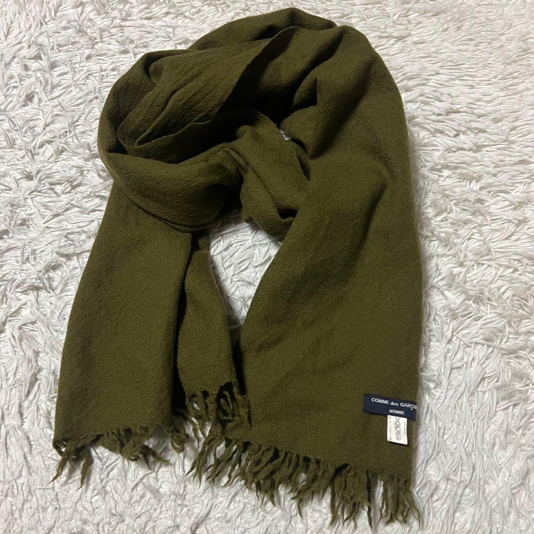 【希少】コムデギャルソンオム　ウール縮絨マフラー　カーキ グリーン　ストール