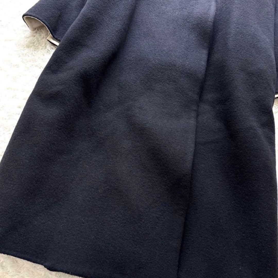美品✨エンフォルド ウールソフトリバーノーカラーコート ロング 紺M