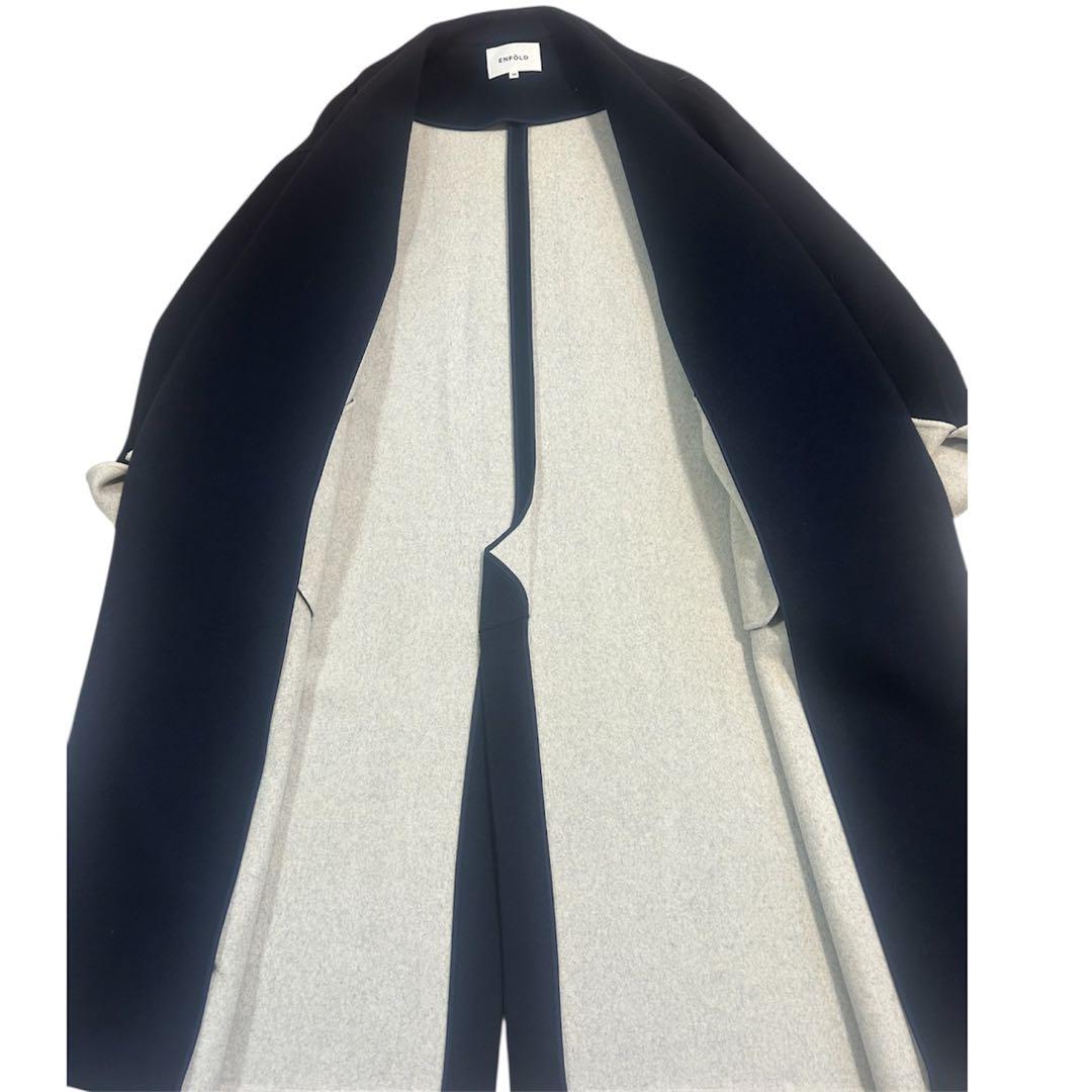 美品✨エンフォルド ウールソフトリバーノーカラーコート ロング 紺M