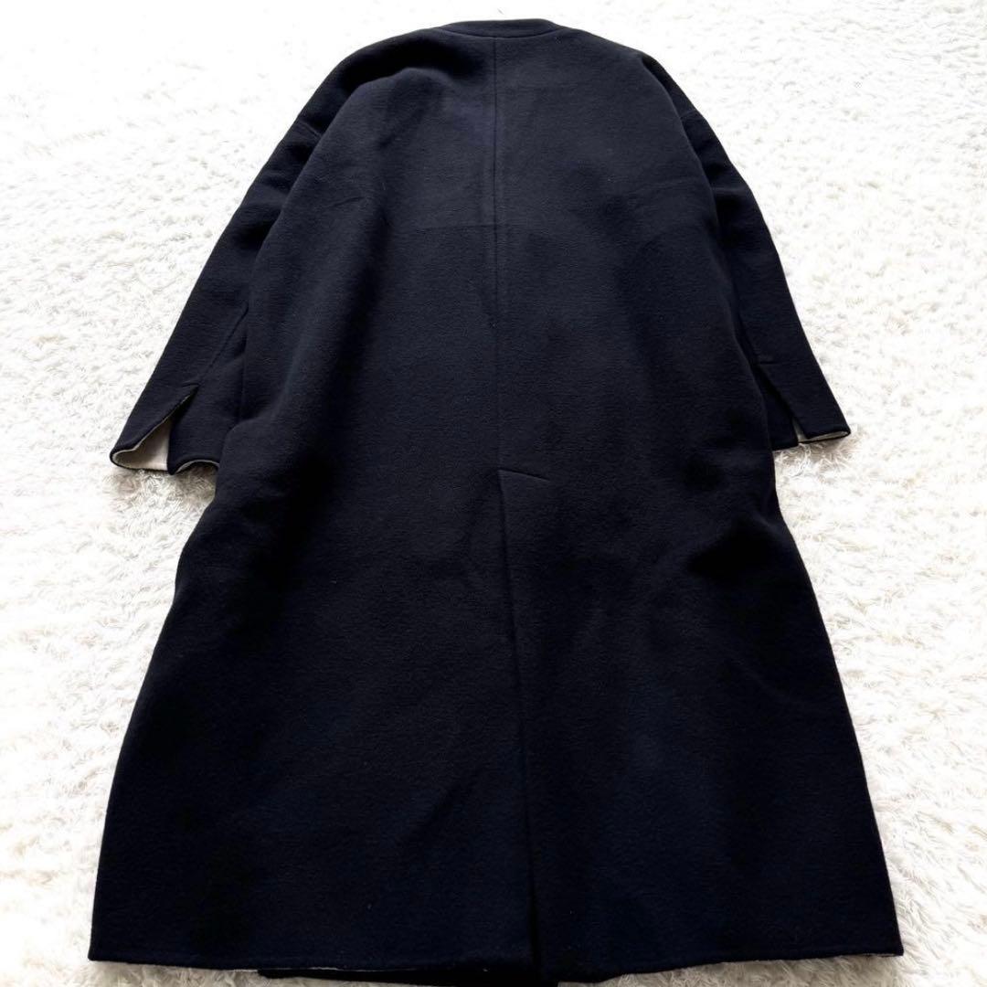美品✨エンフォルド ウールソフトリバーノーカラーコート ロング 紺M