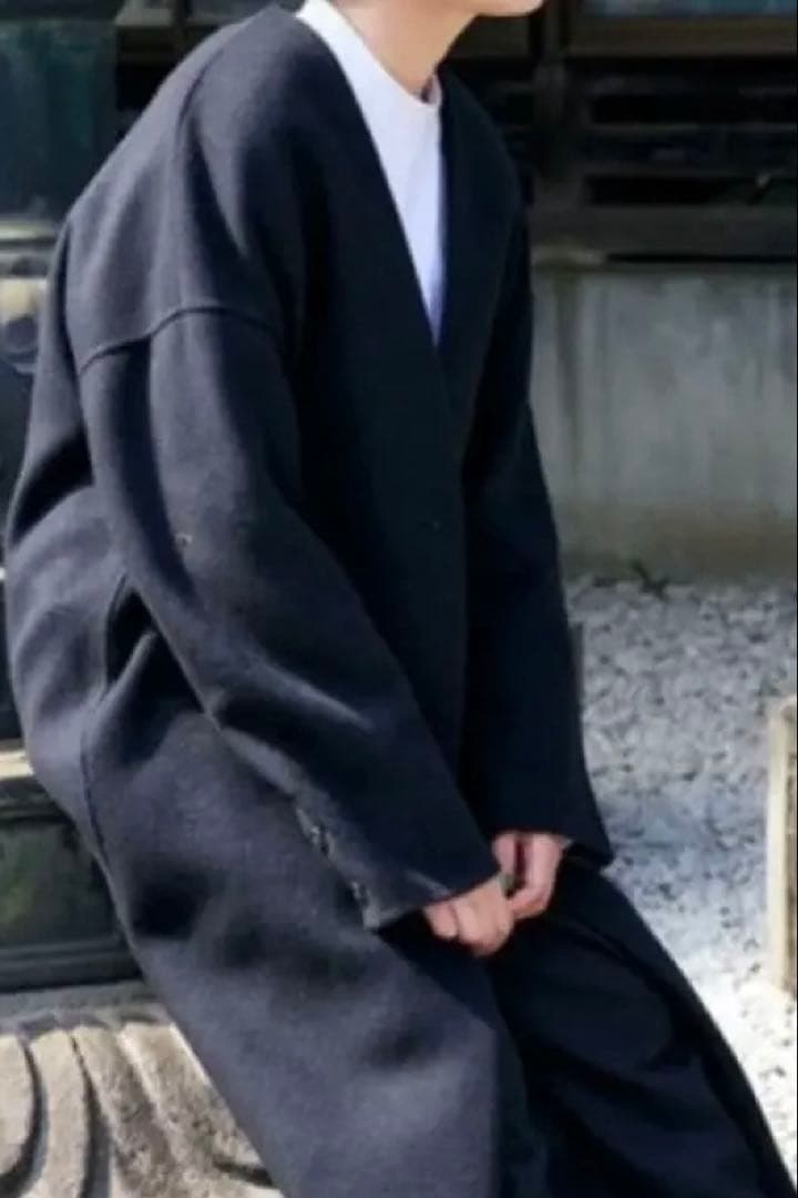 美品✨エンフォルド ウールソフトリバーノーカラーコート ロング 紺M