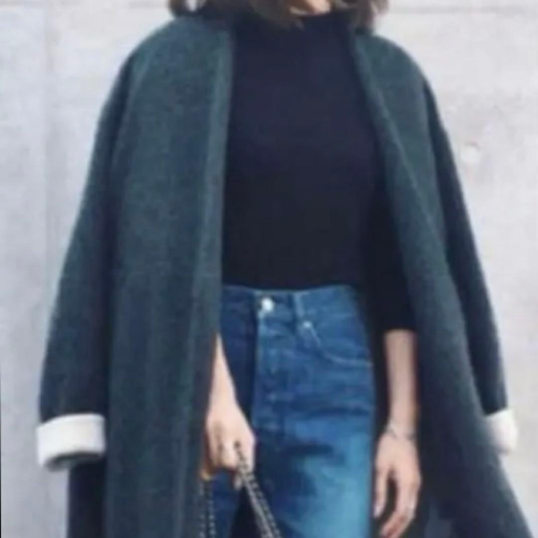 美品✨エンフォルド ウールソフトリバーノーカラーコート ロング 紺M