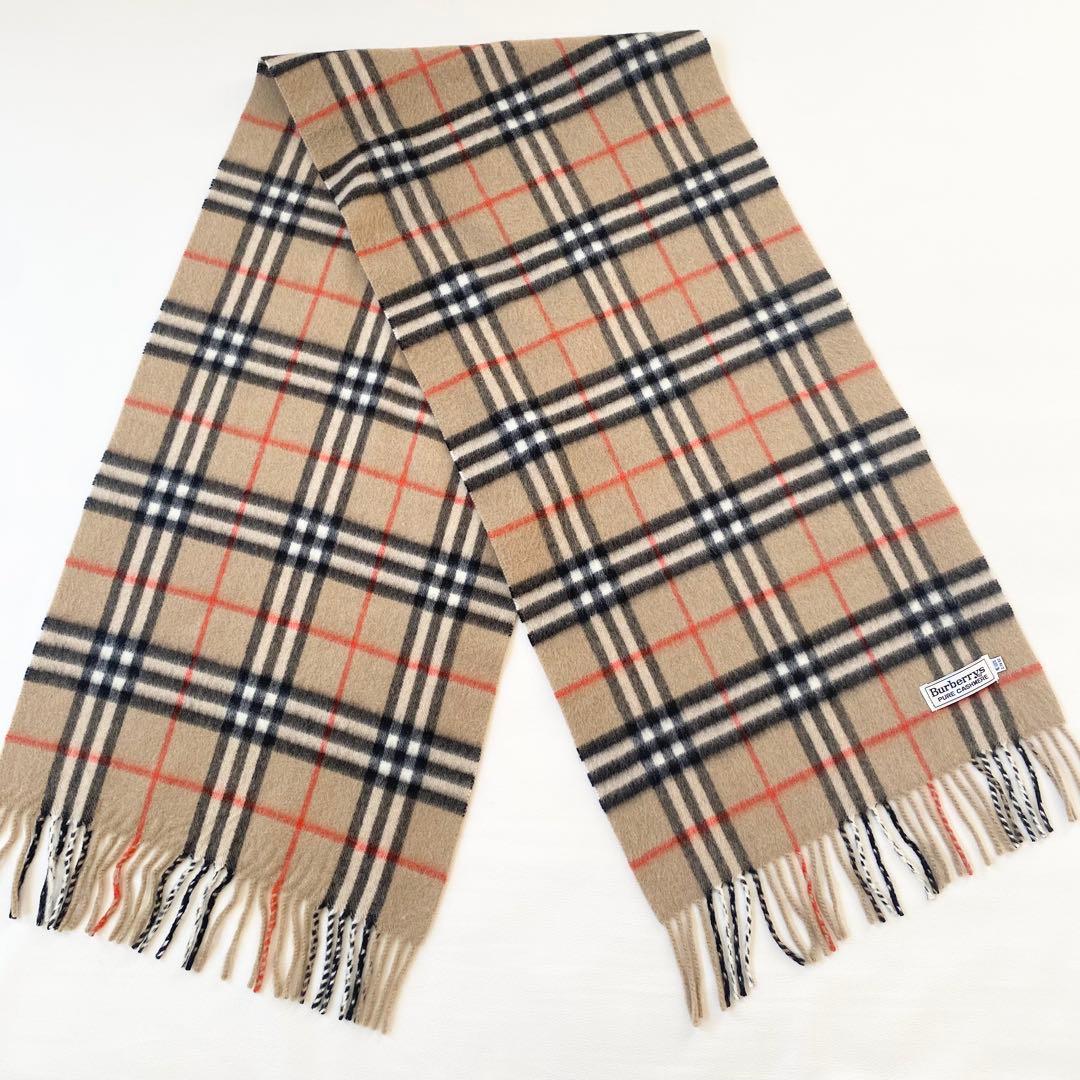 【美品】バーバリー　マフラー　ノバチェック柄　フリンジ付き　ピュアカシミヤ
