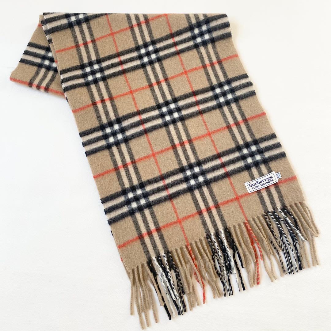 【美品】バーバリー　マフラー　ノバチェック柄　フリンジ付き　ピュアカシミヤ