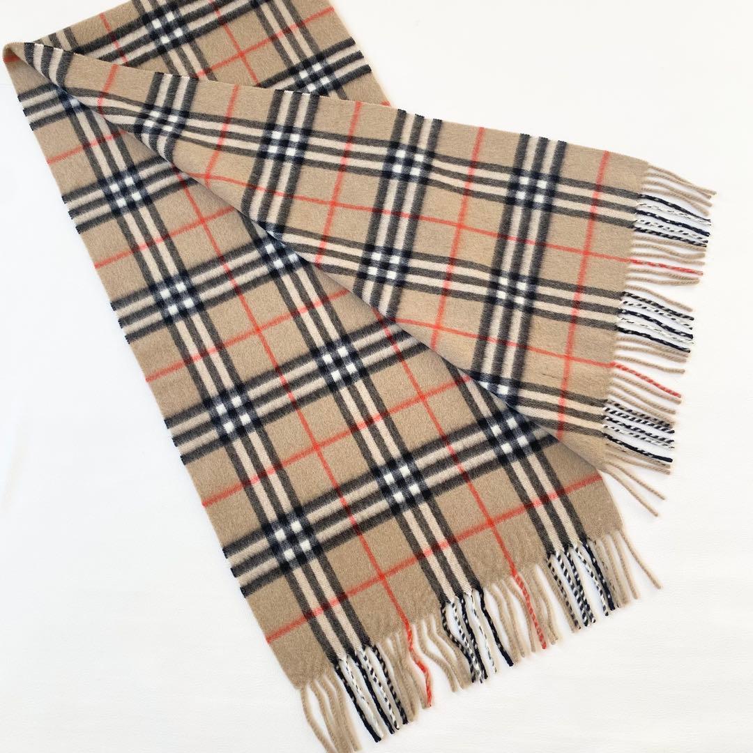 【美品】バーバリー　マフラー　ノバチェック柄　フリンジ付き　ピュアカシミヤ