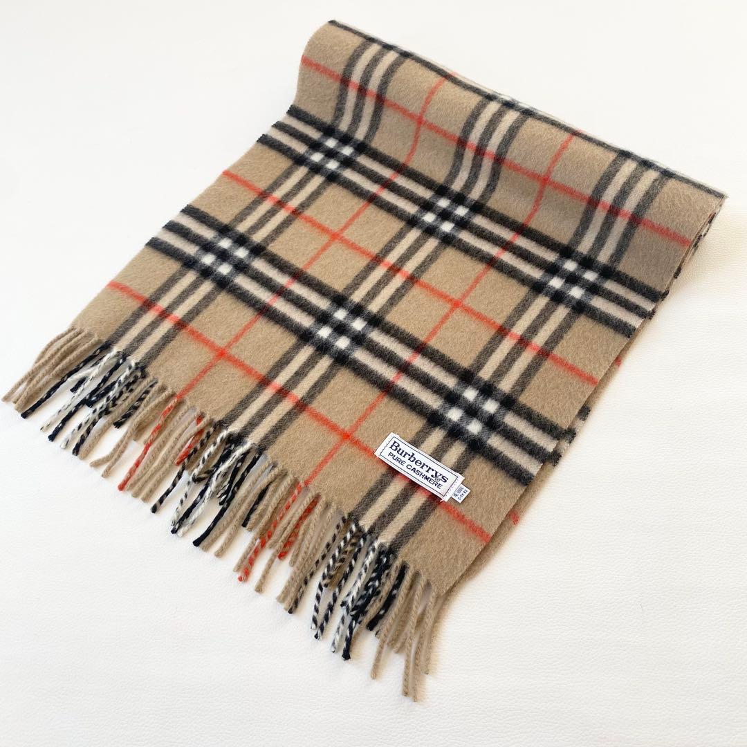 【美品】バーバリー　マフラー　ノバチェック柄　フリンジ付き　ピュアカシミヤ
