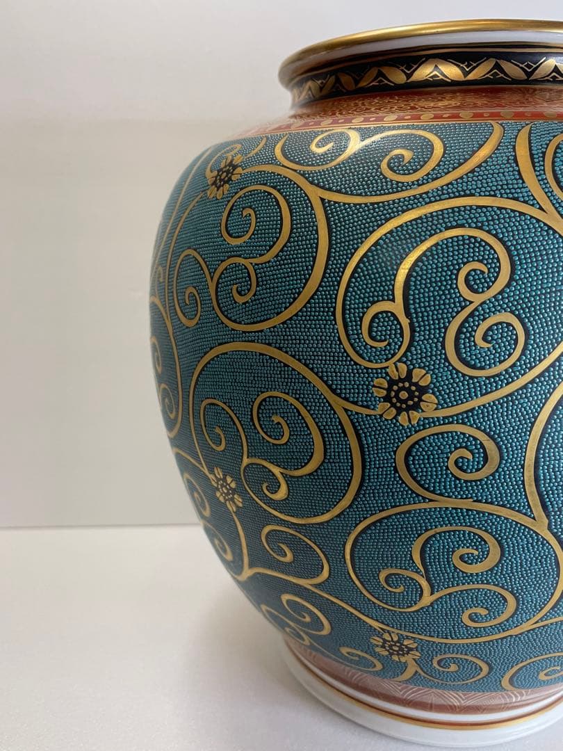 九谷焼/九谷良山/青粒鉄仙 /壺/花瓶　※箱無し